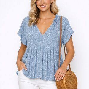 Millibon USA Blue Smocked Peplum Top – Size S (Chico)
